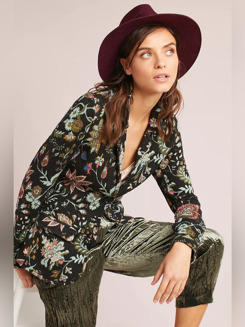 Anthropologie Aldomartins Floral Intarsia Blazer